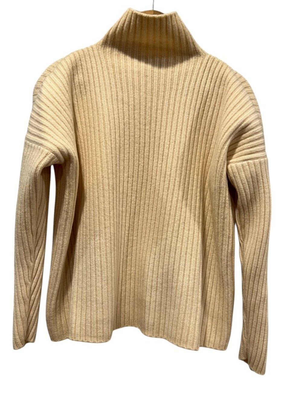 Company Ellen Tracy Ribbed Knit Funnel Neck Wool Sweater, Ivory, L